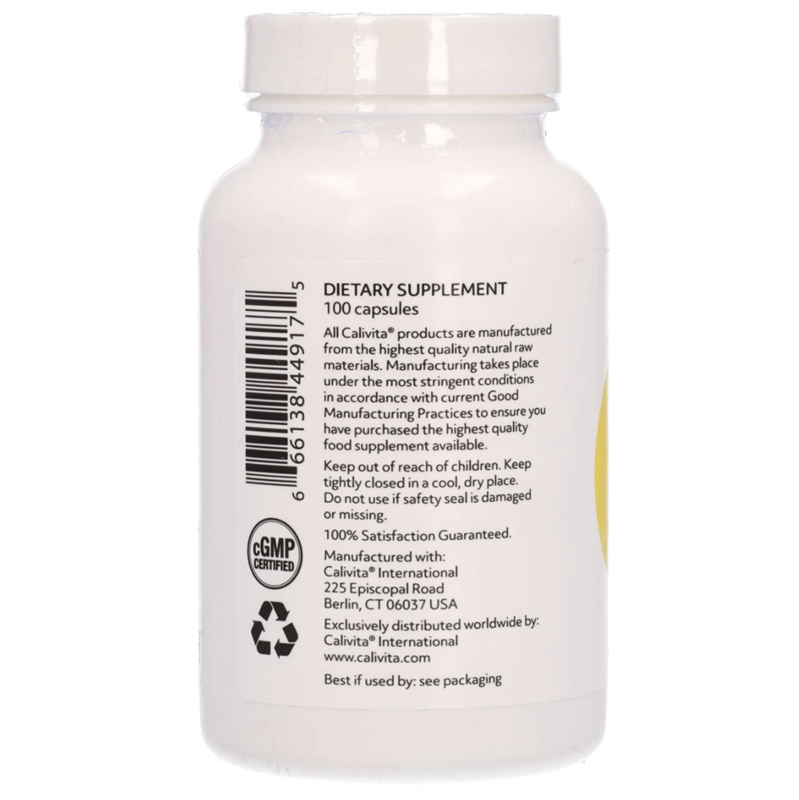 eticheta 2 liver aid calivita, cantitate 100 capsule per flacon, certificare cGMP, produs fabricat in USA