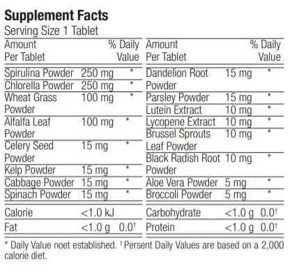 informatii nutritionale produs spirulina chlorella calivita