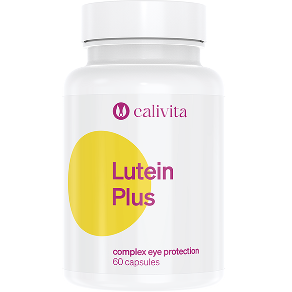 Produs Lutein Plus cu 60 capsule, producator Calivita, cu luteina si zeaxantina pentru ingrijirea si sanatatea ochilor, pe fundal alb