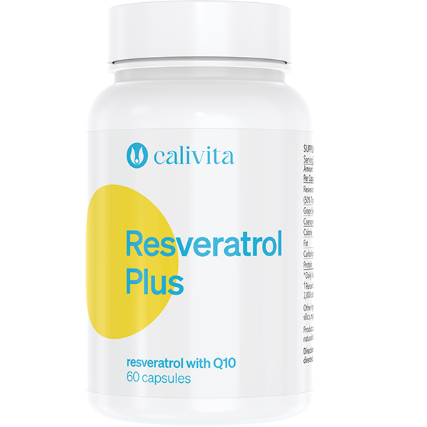 Flacon Resveratrol Plus Cu Coenzima Q10 , 60 capsule, producator Calivita, pentru sanatatea inimii si a vaselor de sange, pe fundal alb