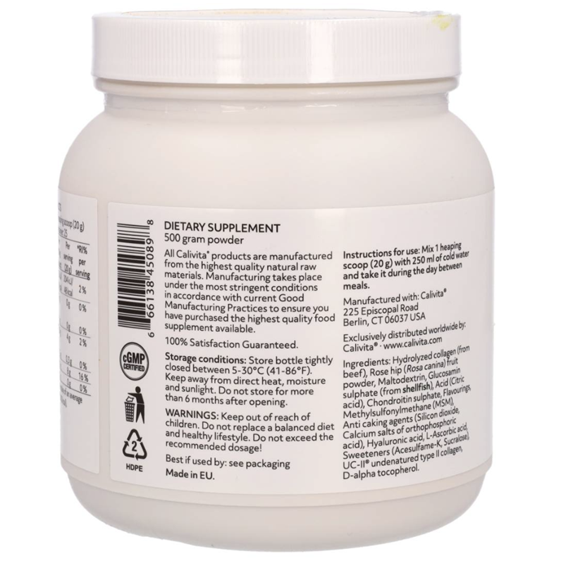 eticheta 2, produs RISEUP Calivita, cantitate 480 grame per flacon, certificare cGMP, supliment avizat Ministerul sanatatii