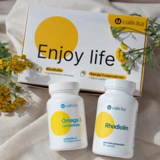 Pachetul Enjoy life Calivita contine 1 flacon Rhodiolin si 1 flacon Omega 3 concentrat la pret promotional. Eficient pentru oboseala, stres si anxietate