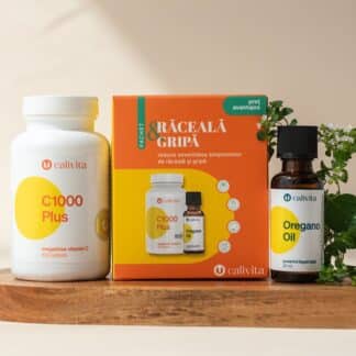 pachet pentru raceala si gripa format din doua produse calivita si o cutie portocalie format din: vitamina c 1000 mg si Oregano oil. Pachetul este la pret redus